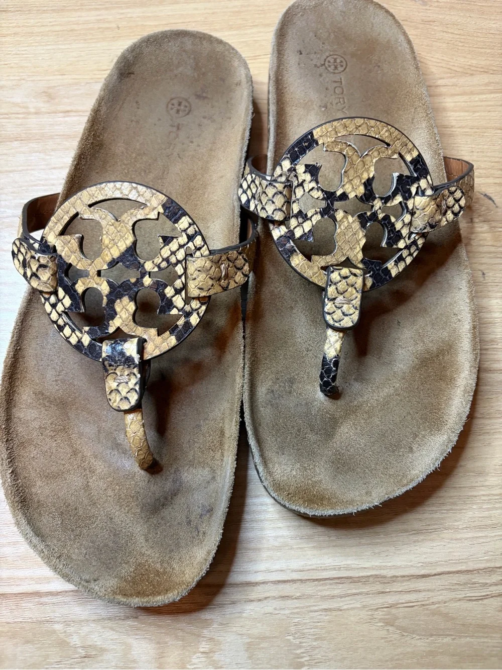 Tory Burch Miller Cloud Pale Desert Roccia Snake Leather Sandals Size 10 87253